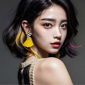 Bright Yellow Tassel Drop Earrings for Women